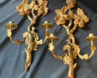 RococoStyle Carved Wood And Metal Sconces