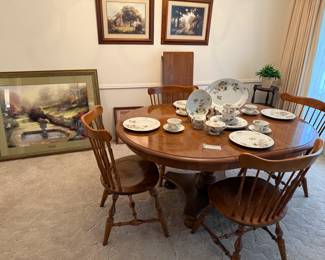 Ethan Allen Dining Room Table, chairs & leaf. Thomas Kinkade 