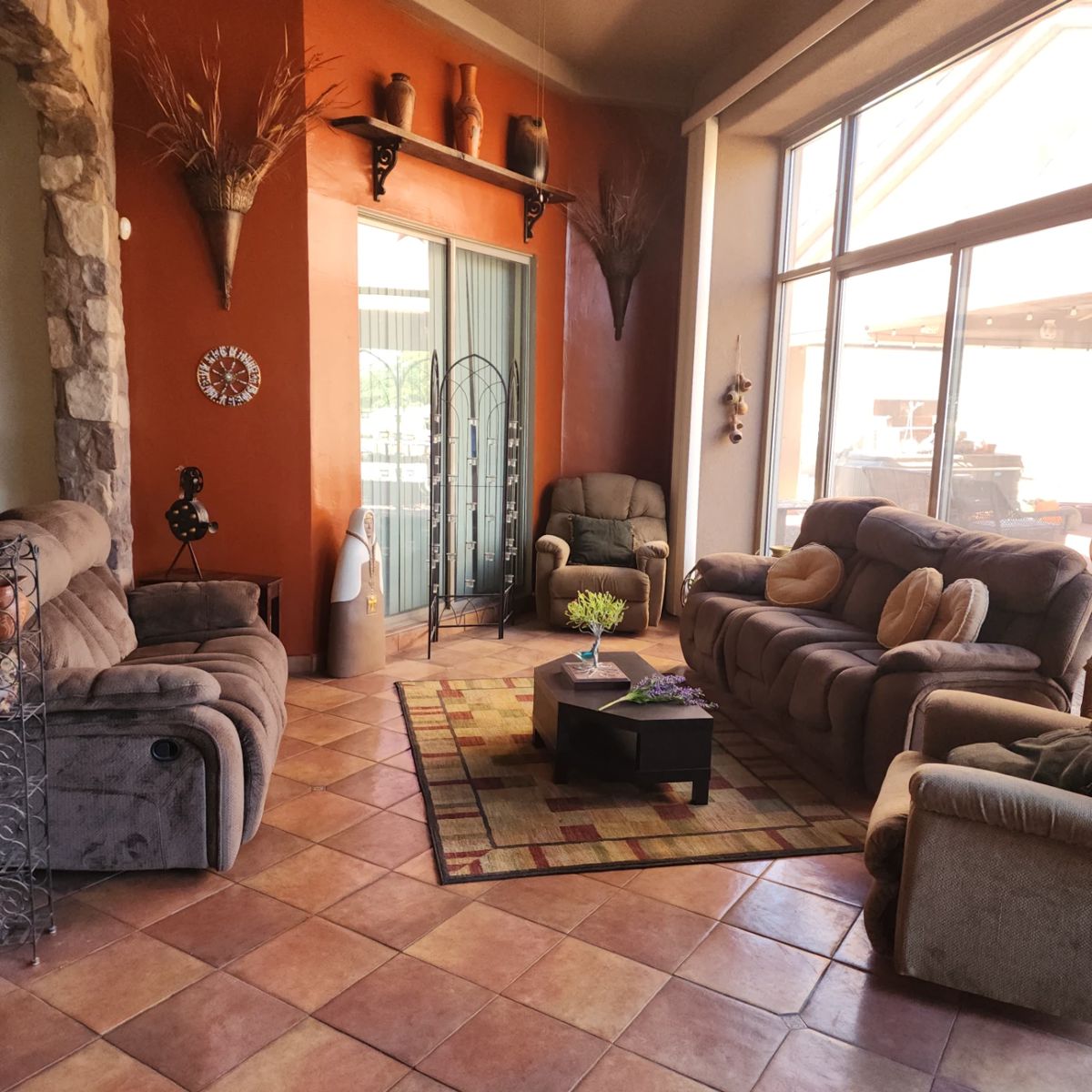 Southwestern Living Room Furniture Set – Reclining Sofa, Loveseat & Chairs with Rustic Decor