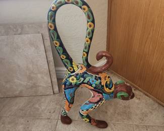 Large Talavera Pottery Monkey Figurine – Hand-Painted Mexican Ceramic Folk Art Sculpture