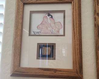 Framed Southwestern Native American Art Print with Pottery Shard Accent – Desert Earth Tones Wall Décor