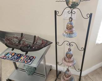 Southwestern Wrought Iron Bell Tower – Handpainted Mexican Ceramic Bells with Sun & Moon Topper