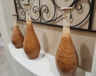 Set of 3 Decorative Ceramic Vases – Rustic Brown & Cream Gradient, Southwestern Accent
