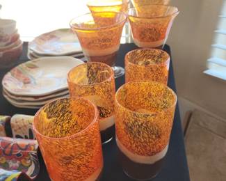 Set of 8 Hand-Blown Mexican Amber Glasses – Recycled Artisanal Tumblers & Margarita Glasses