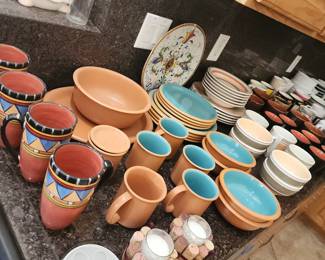 Southwestern Terracotta & Turquoise Ceramic Dinnerware Set – Rustic Talavera Style Plates, Bowls, and Mugs