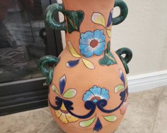 Large Mexican Talavera Pottery Vase – Hand-Painted Floral Terracotta Jar with Handles