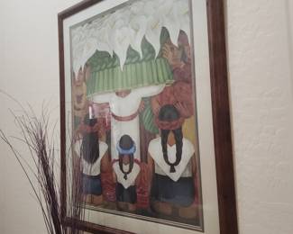 Framed Art Print – Women with Calla Lilies, in the Style of Diego Rivera, Mexican Folk Art