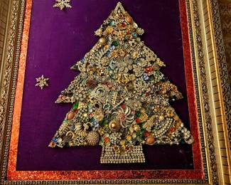 Imagine! Fabulous Jewelry tree on purple velvet with ornate frame. Make this a statement piece in your home for the holidays!