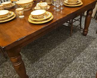 Beautiful table. Plus we have about 5 more tables for sale, some with leaves, various styles and wood