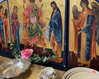 Religious Icon Triptych Orthodox Art. This piece needs to be seen in person and appreciated before it is shipped off to auction house. We are entertaining offers and appreciate your presence at our sales.