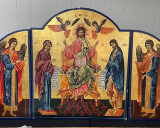 Religious Icon Triptych Orthodox Art. This piece needs to be seen in person and appreciated before it is shipped off to auction house. We are entertaining offers and appreciate your presence at our sales.