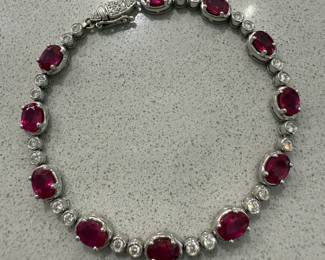 White gold, ruby and diamond tennis bracelet