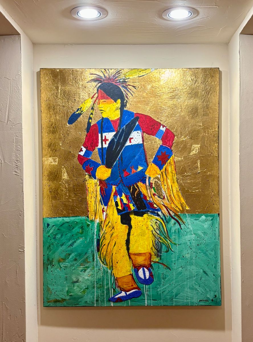 Dancing Indian — An original piece by world-renowned artist Stan Natchez, born and raised in Los Angeles. Natchez is celebrated for his bold use of color and the incorporation of beadwork into his art. Captivating piece!