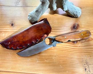 Wood handle leather sheath custom knife