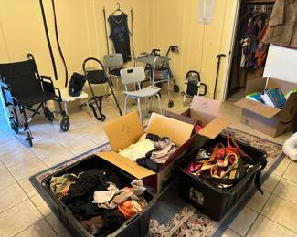 50 cent bins and wheel chairs, shower chairs