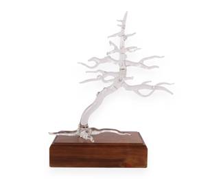 A Modern Lampworked Glass Bonsai Tree Sculpture on Wooden Base