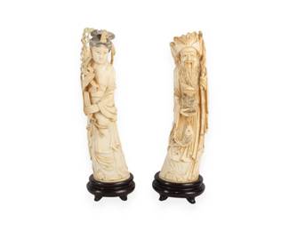 A Pair of Chinese Carved Ivory Figures, depicting Guanyin and a Sage, circa Early 20th Century
