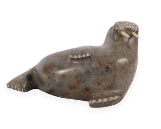 Inuit Soapstone Walrus Carving by Peter Kurunuk, King Island, Alaska