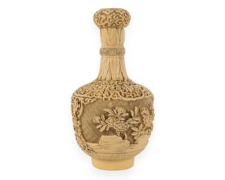 Chinese Carved Resin Vase with Floral and Scroll Motifs