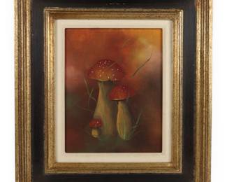Vintage Framed Oil on Canvas Painting of Mushrooms