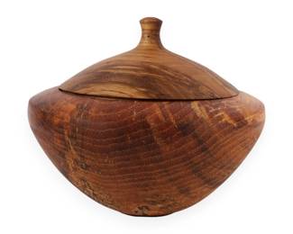 A Modern Turned Wooden Lidded Bowl with Finial