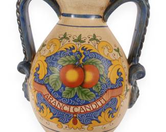 Mid-20th Century Italian Maiolica-Style Polychrome Ceramic Amphora with 'Aranci Canditi' Motif