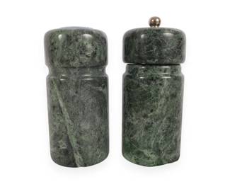 A Pair of Green Marble Salt Shaker and Pepper Mill