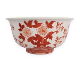A Japanese Porcelain Bowl with 'LJ' Monogram and Iron-Red Floral Decoration