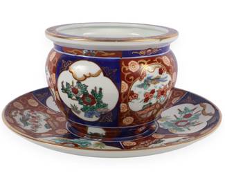 Japanese Gold Imari Hand-Painted Porcelain Planter with Underplate