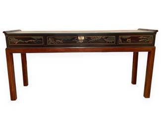 Late 20th Century Drexel Heritage Chinoiserie Black Lacquer Console Table