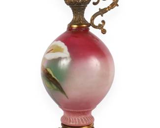 A Victorian Gilt-Metal Mounted Hand-Painted Opaline Glass Mantel Ewer
