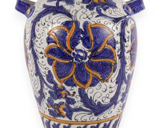 A Large Talavera Mexican Pottery Two-Handled Urn