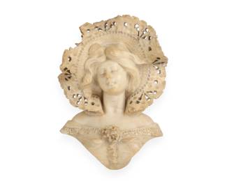 Adolfo Cipriani, Alabaster Bust of a Woman in a Ruffled Bonnet