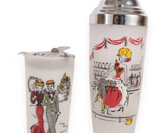 A Gay Fad Mid-Century 'Can Can Girl' Cocktail Shaker and Mixing Tumbler