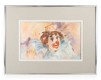 Rattigan, Clown Portrait Watercolor, Dated 1979