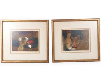 A Pair of Sunol Alvar Signed Figurative Abstract Serigraphs