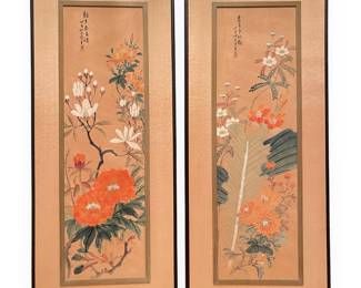 A Pair of Chinese Framed Floral Paintings
