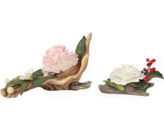 A Pair of Boehm Porcelain Floral Sculptures: Chrysanthemum and Mock Orange, and Christmas Rose