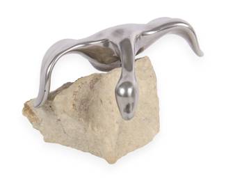 A Hoselton Cast Aluminum Bird Sculpture on Stone Base