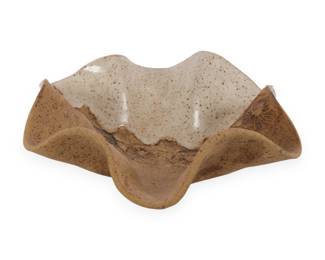 A Late 20th Century Studio Stoneware Folded Ripple Bowl by Darcus, Dated 1992