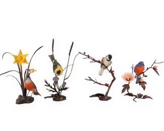 A Set of Four Boehm 'Songbirds of the Four Seasons' Porcelain and Cast Metal Sculptures