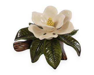 A Jamar Mallory Glazed Ceramic Magnolia Flower Planter, dated 1982