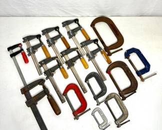 Lot of 15 Small Clamps and C Clamps