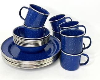 Blue Speckled Enamelware Set - 3 Pc Setting for 8