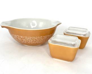 Pyrex Cinderella Bowl and 2 Refrigerator Dishes - Woodland Pattern