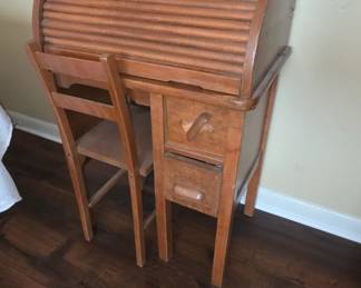 Antique Children's Roll Top Desk and Chair