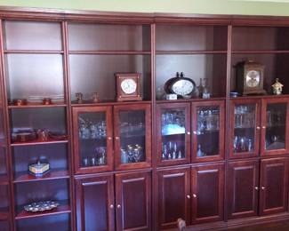 Large Book Case with Glass- Fronted Cabinets and Open Shelves. Multiple Sections 