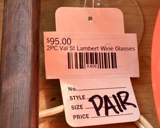 2 Pc Val St Lambert Wine Glasses 