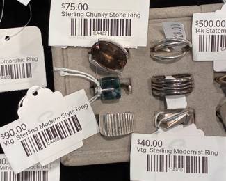 Vtg Sterling Modern Style Ring, Vtg Sterling Modernist Ring, Sterling Chunky Stone Ring 