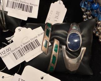 Mexican Sterling & Green Stone Bracelet 